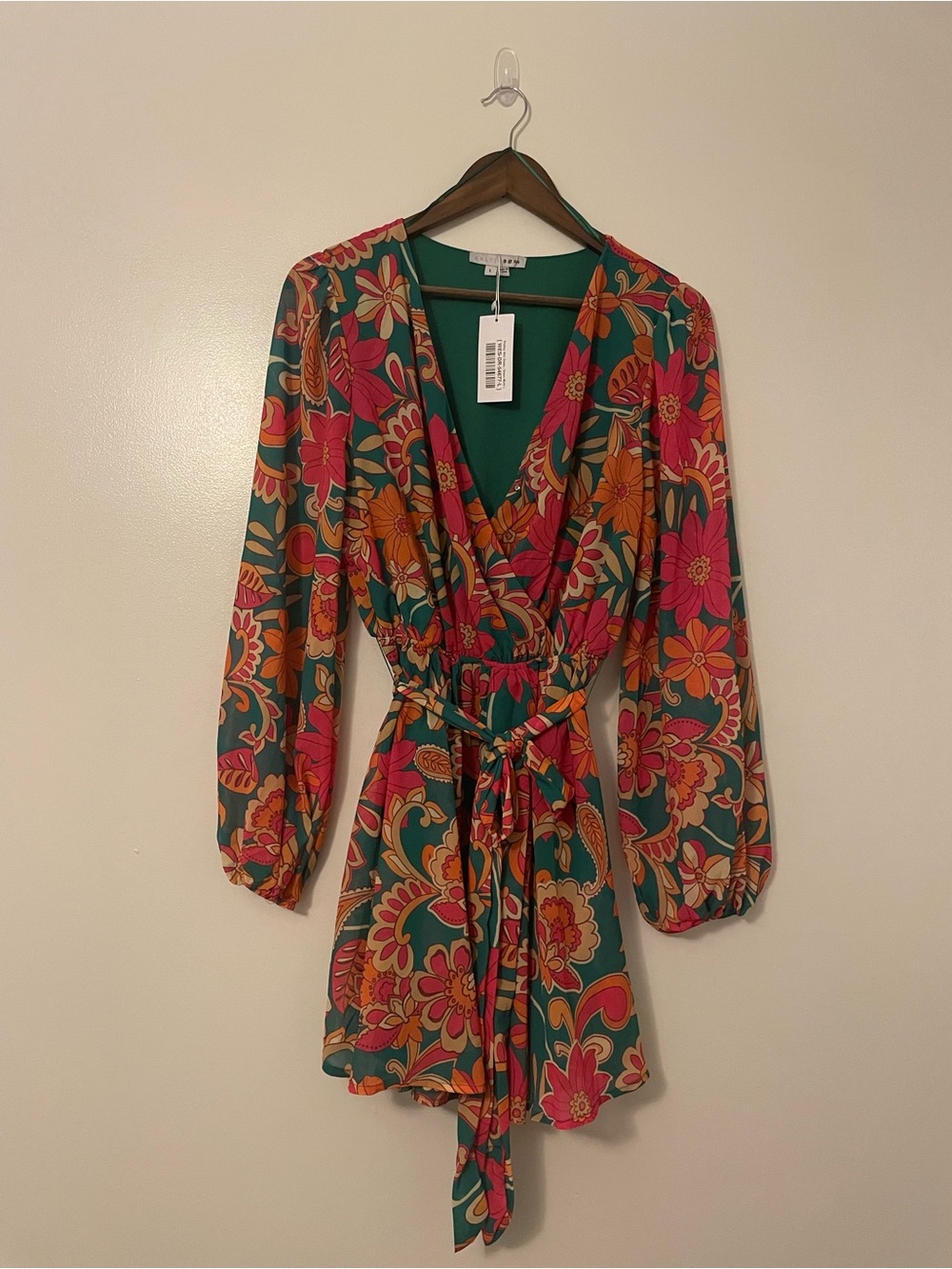 Baltic Born Wesley Floral Tie Front Lantern Sleeve Mini Dress